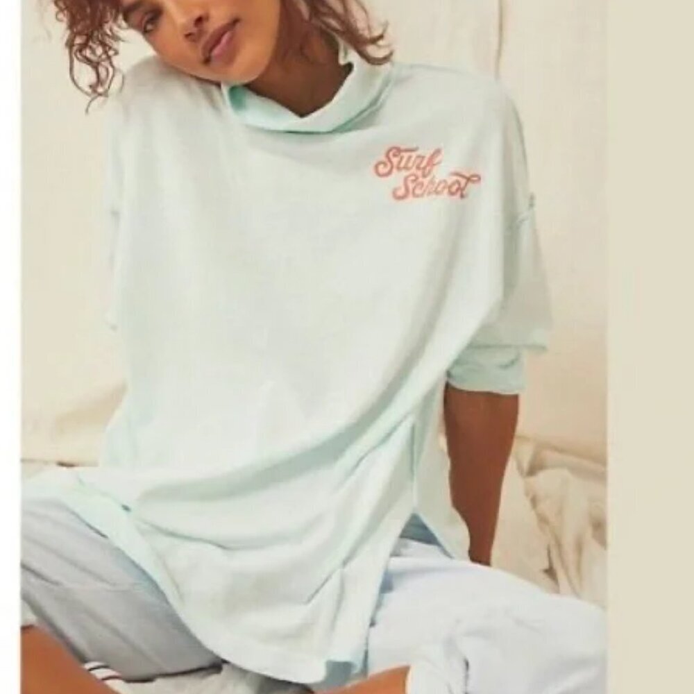 We The Free Size S Light Blue Surf School Santa Long Sleeve Cowl Neck Shirt